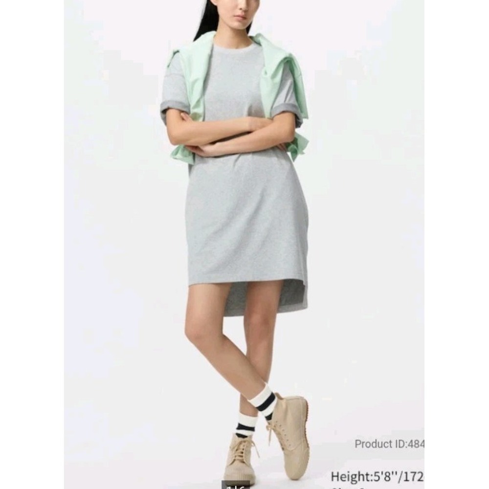 Uniqlo x JW Anderson Double Layer Tee Dress Women S Gray Pockets Logo Embroidery